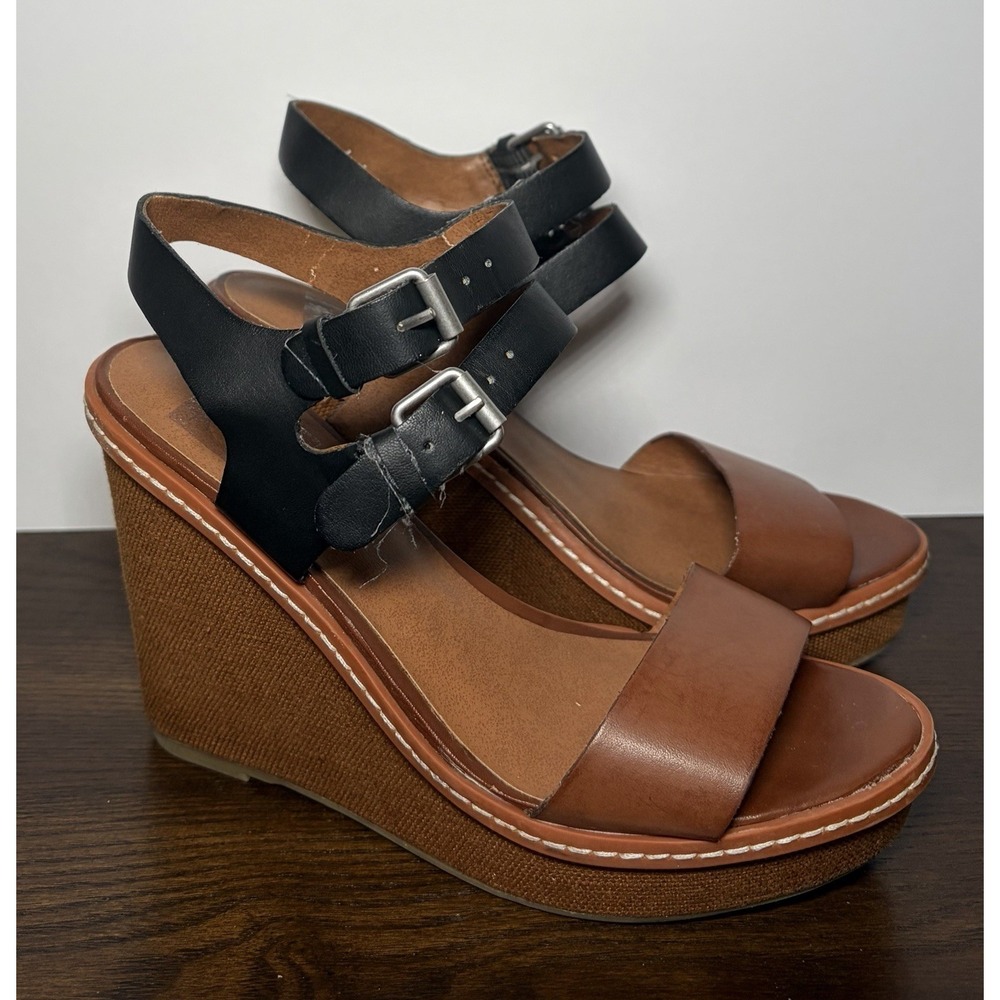 DV by Dolce Vita Women's Platform Sandal Cork Wedge Heel Buckle Black Tan Size 7